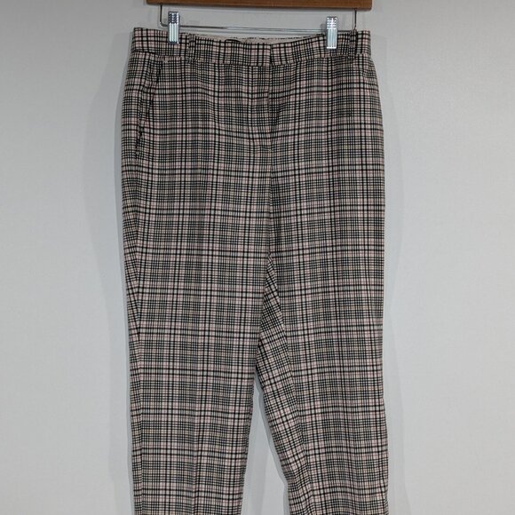 Massimo Dutti Plaid Straight Leg Pants Beige Red Black Size 6 - Picture 1 of 4